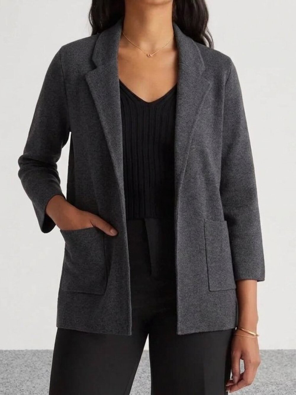 Quince 100% Organic Cotton Open Front Knit Blazer Size M in Gray